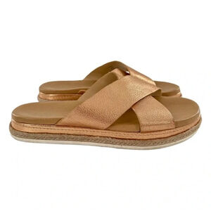 Vince Camuto Rickert sandals 8 38.5 rose gold faux leather vegan espadrilles